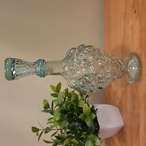 VINTAGE Mod Dep Aqua Green Grape Shaped Decanter With Matching Stopper Top